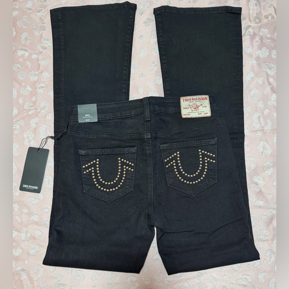 True Religion Black Studded Becca Mid Rise Women's Black Bootcut Jeans Size 27